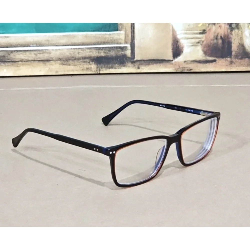 Adin Thomas Eyeglasses Frames AT-470 C1 Clear Brown Blue Square 54-15-140